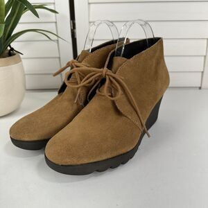 Donald J Pliner Maka Brown Wedge Heel Ankle Boots Lace Up Shoe‎ Size 9.5 M